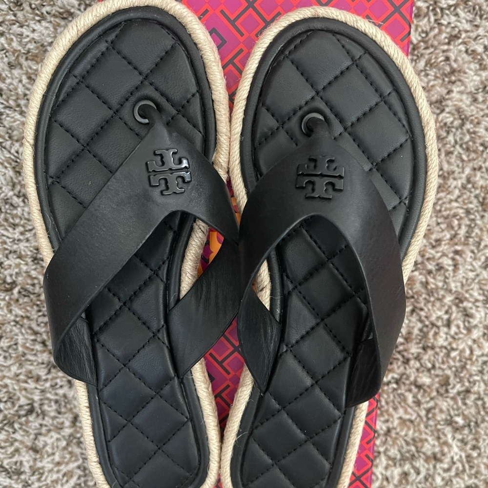 Tory Burch Black Quilted Sandals